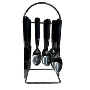 Hanging Cutlery Set 32 Piece NOT 16 Stainless Steel Black Glossy Plastic Handles